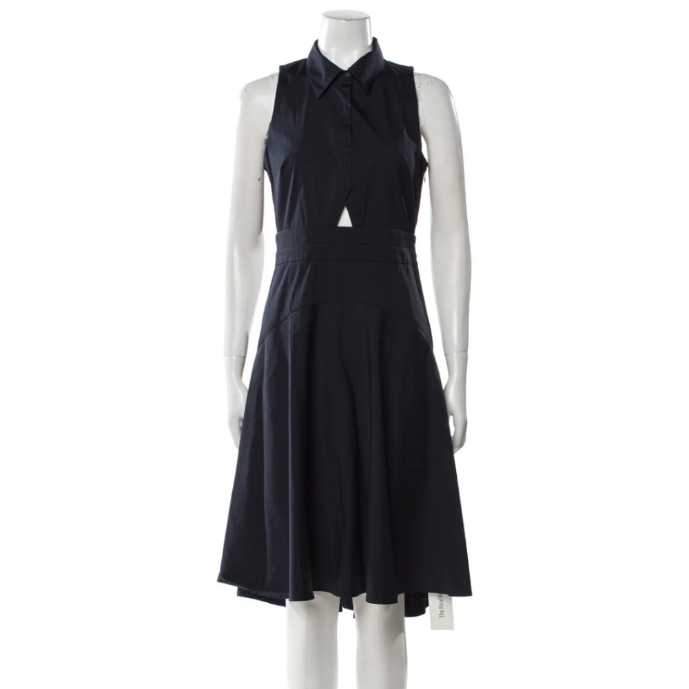 A.L.C. Navy Blue Cutout Button Up Midi Fit & Flare Dress Size 4